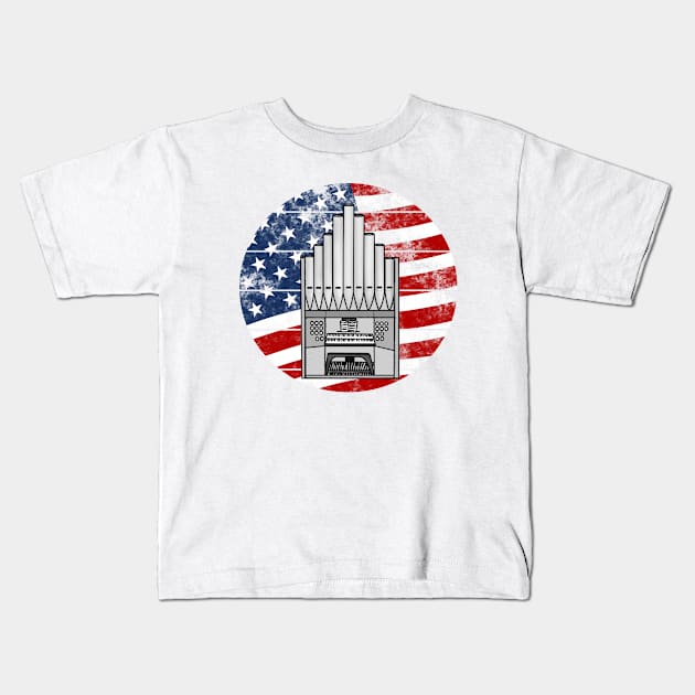 Church Organ USA Flag Organist Musician 4th July Kids T-Shirt by doodlerob